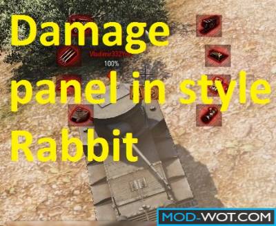 Damage panel in style Rabbit renovated in center of screen WOT 0.9.16
