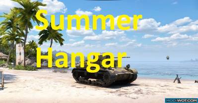 Beautiful summer hangar "Quiet beach" for World Of Tanks 0.9.22.0.1