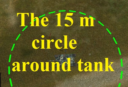A range of 15 meters around the Tank to Fire from the Bushes Mod WOT 0.9.22.0.1